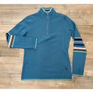 Smartwool Womens M Blue Sweater Base layer Merino Wool Mock Neck Zip Pullover